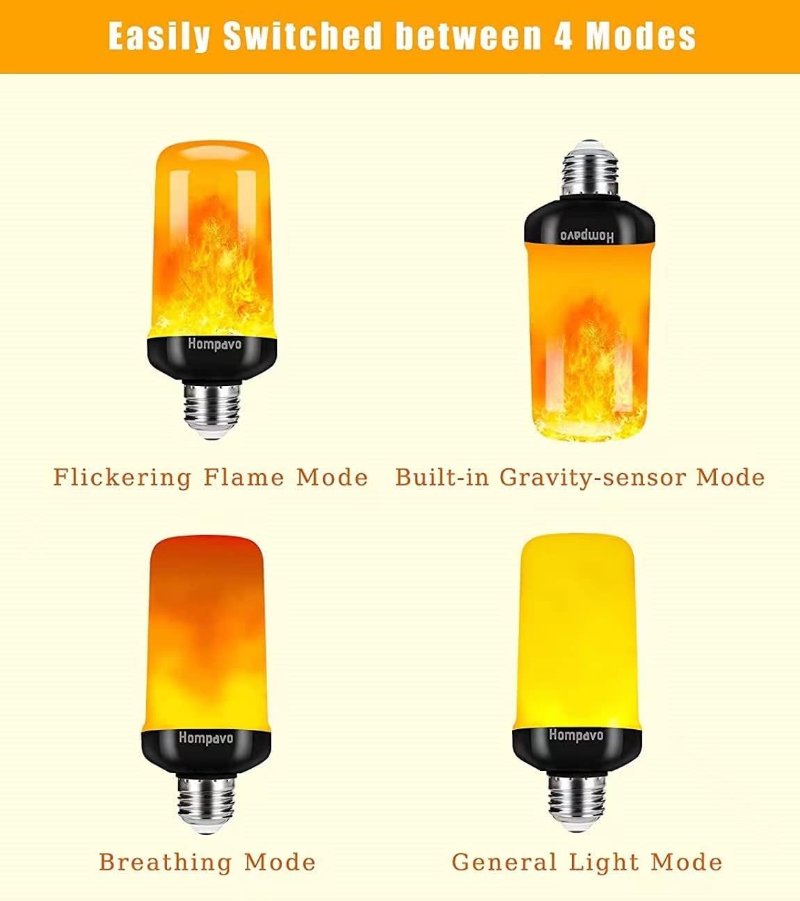 Hompavo ?Upgraded? LED Flame Light Bulbs, 4 Modes Flickering Light Bulbs with Upside Down Effect, E26/E27 Flame Bulb for Halloween, Christmas, Party