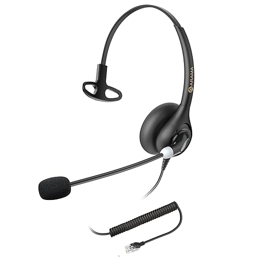Arama Phone Headsets for Office Phones RJ600C1 RJ9 Wired Headset with Noise Canceling Mic Phones Desk Landline Headset with Microphone Compatible