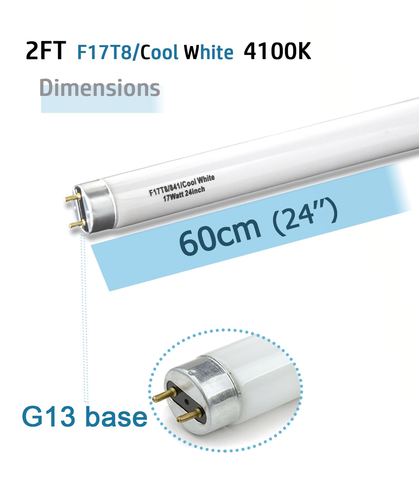 Cemlorot (12 Pack) 24 inch F17T8/841 Fluorescent Light Bulb,2ft 17Watts 4100K Cool White T8 Linear sp841 Tube, G13 Medium Bi-Pin Base