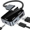 USB C to 3.5mm Audio Adapter 3-in-1 USB-C Headphone Adapter with USB OTG Data Port & 60W PD Charging, Type-C Aux to 3.5mm Converter Compatible