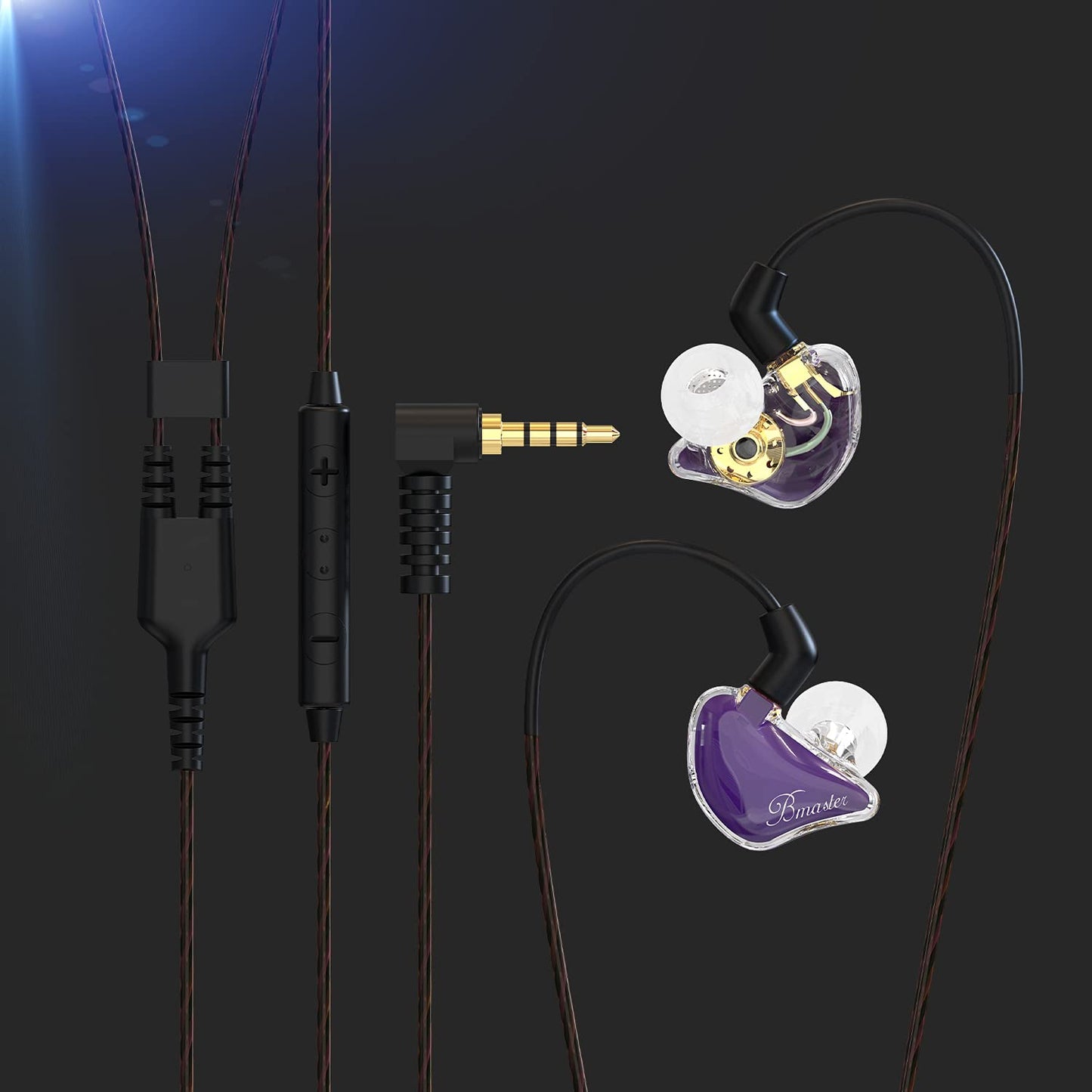 BASN Bmaster Triple Drivers in Ear Monitor Headphone with Two Detachable Cables Fit in Ear Suitable for Audio Engineer, Musician (Purple)