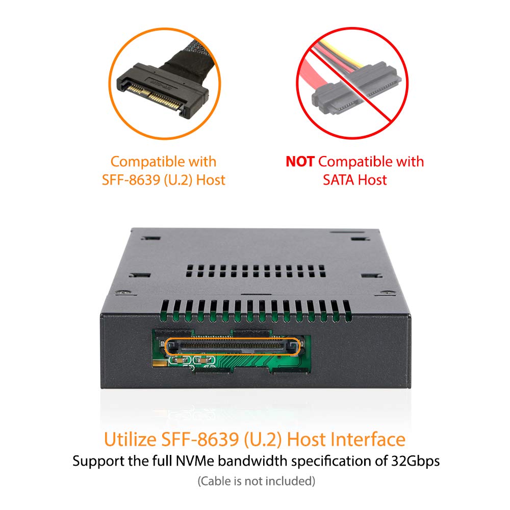 ICY DOCK 2.5” U.2 NVMe SSD PCIe 3.0/4.0 Mobile Rack for External 3.5” Drive Bay | ToughArmor MB601VK-1B