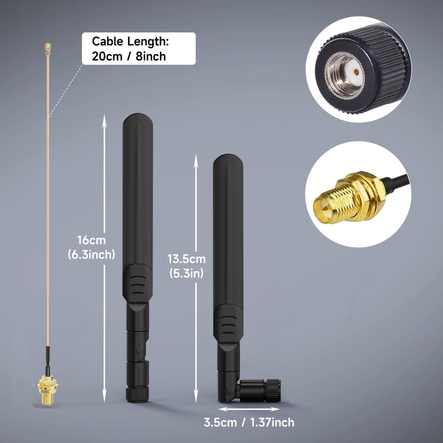 Bingfu Dual Band WiFi 2.4GHz 5GHz 5.8GHz 8dBi RP-SMA Male Antenna 20cm 8 inch RG178 Cable 4-Pack for WiFi Router Wireless Mini PCI Express PCIE