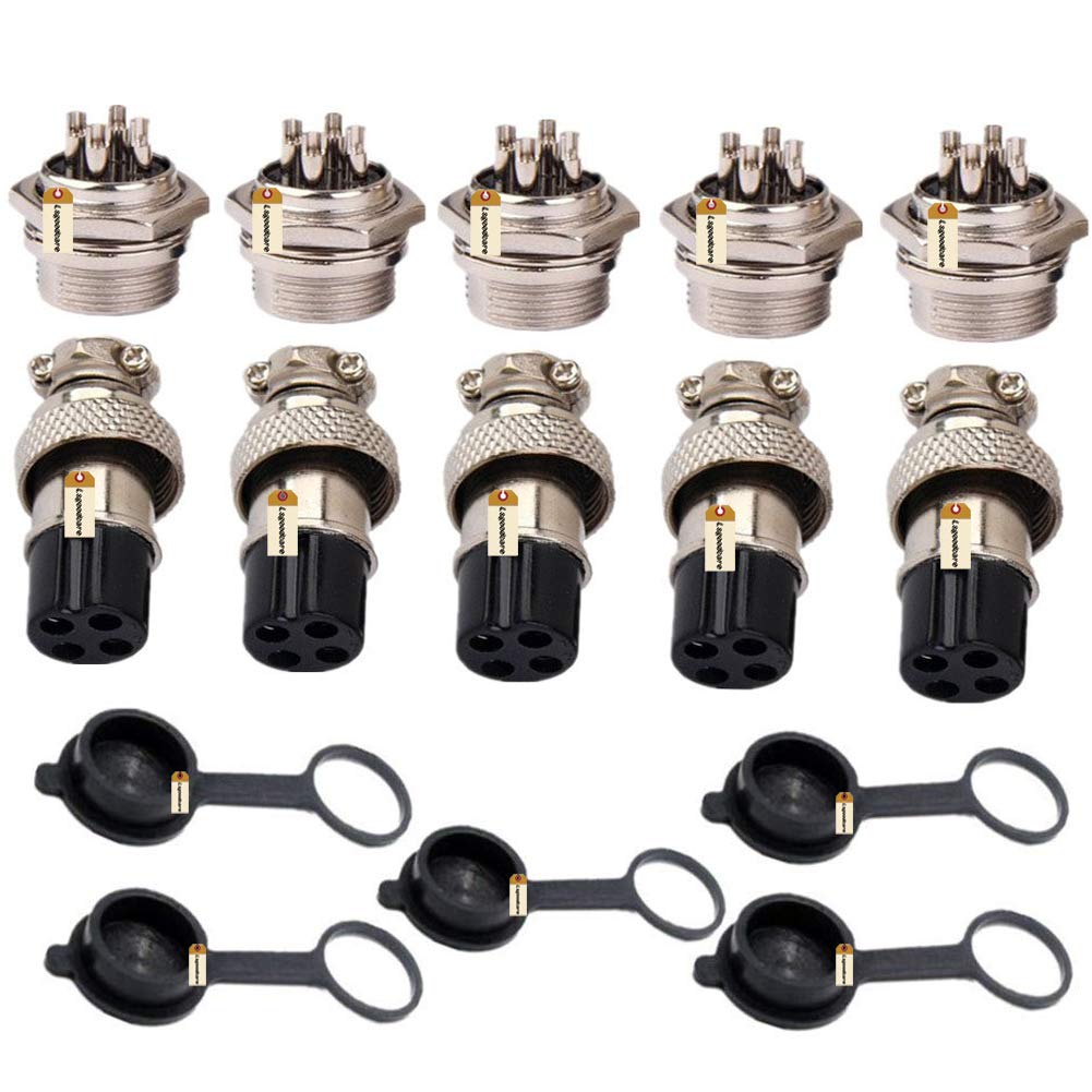 Lsgoodcare 5PCS 10A 20MM 4 Pin Female Aviation Connector Socket Plug + 5PCS 10A 20MM 4 Pin Male Aviation Connector Socket Plug (4Pin)