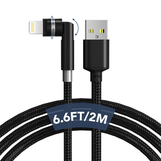 90 Degree Lightning Cable with 360 Rotating Head - 6.6FT MFi Right Angle Nylon Braided iPhone Charger Cord with 2.4A Fast Charge, Data Sync, CarPlay…