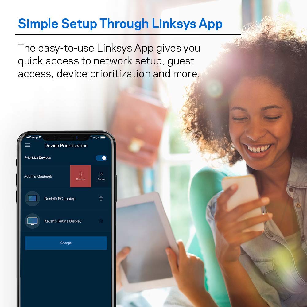 Linksys Velop Mesh Home WiFi System, 4,000 Sq. ft Coverage, 40+ Devices, Speeds up to (AC2200) 2.2Gbps, Black - WHW0302B