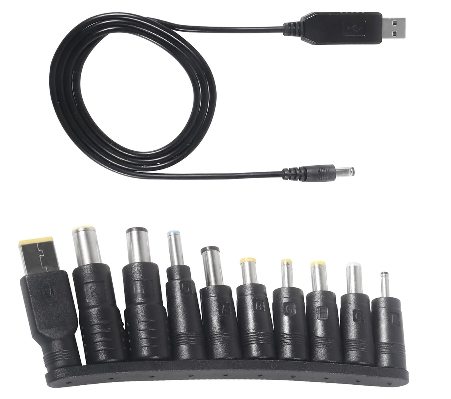 10pcs DC Connectors Plug Kit 5.5 x 2.1mm Connectors Kit Universal Laptop Input DC Plug Set Power Adapter Tips with Converter Cable 5V to DC 12V