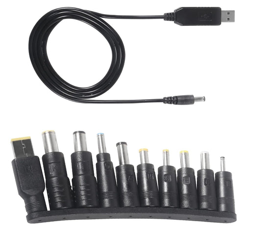 10pcs DC Connectors Plug Kit 5.5 x 2.1mm Connectors Kit Universal Laptop Input DC Plug Set Power Adapter Tips with Converter Cable 5V to DC 12V