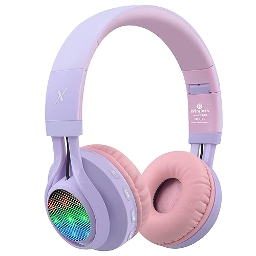 Riwbox WT-7S Kids Bluetooth Headphones Light Up, Foldable Stero Wireless Headset,with Microphone and Volume Control,Comfortable and Durable,for…