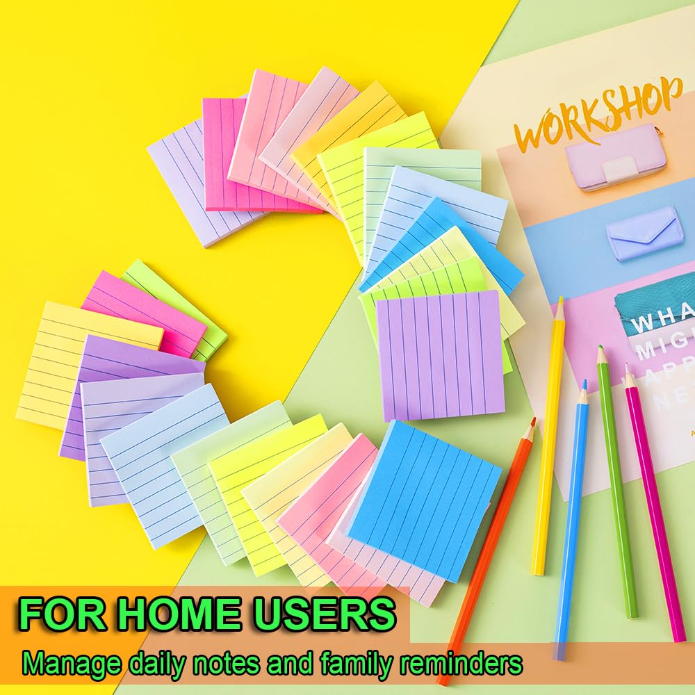 (24 Pack) Lined Sticky Notes 3x3 in,Bright Notepads with Lines