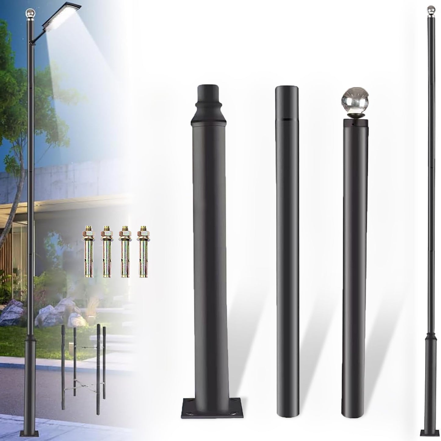UNDADE Street Light Pole 10Ft Tall, Outdoor Solar Street Lamp Post with Base,Sub-Assembly of Street Light Poles for Backyard, Street