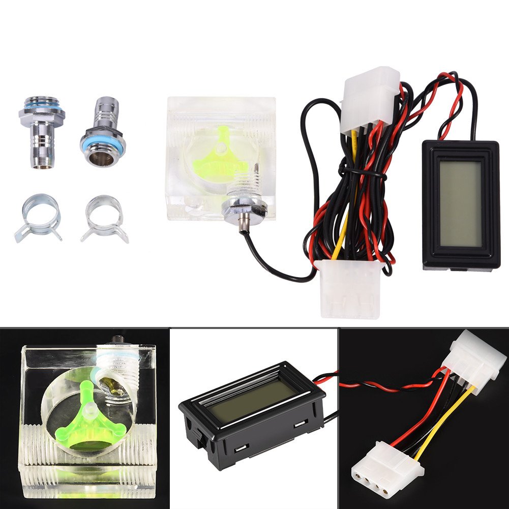 Yosoo PC 3 Way Flow Meter Digital Thermometer, Computer Water Cooling System Kit with Two Connectors and Clamps Water Cooling System Kit for Computer