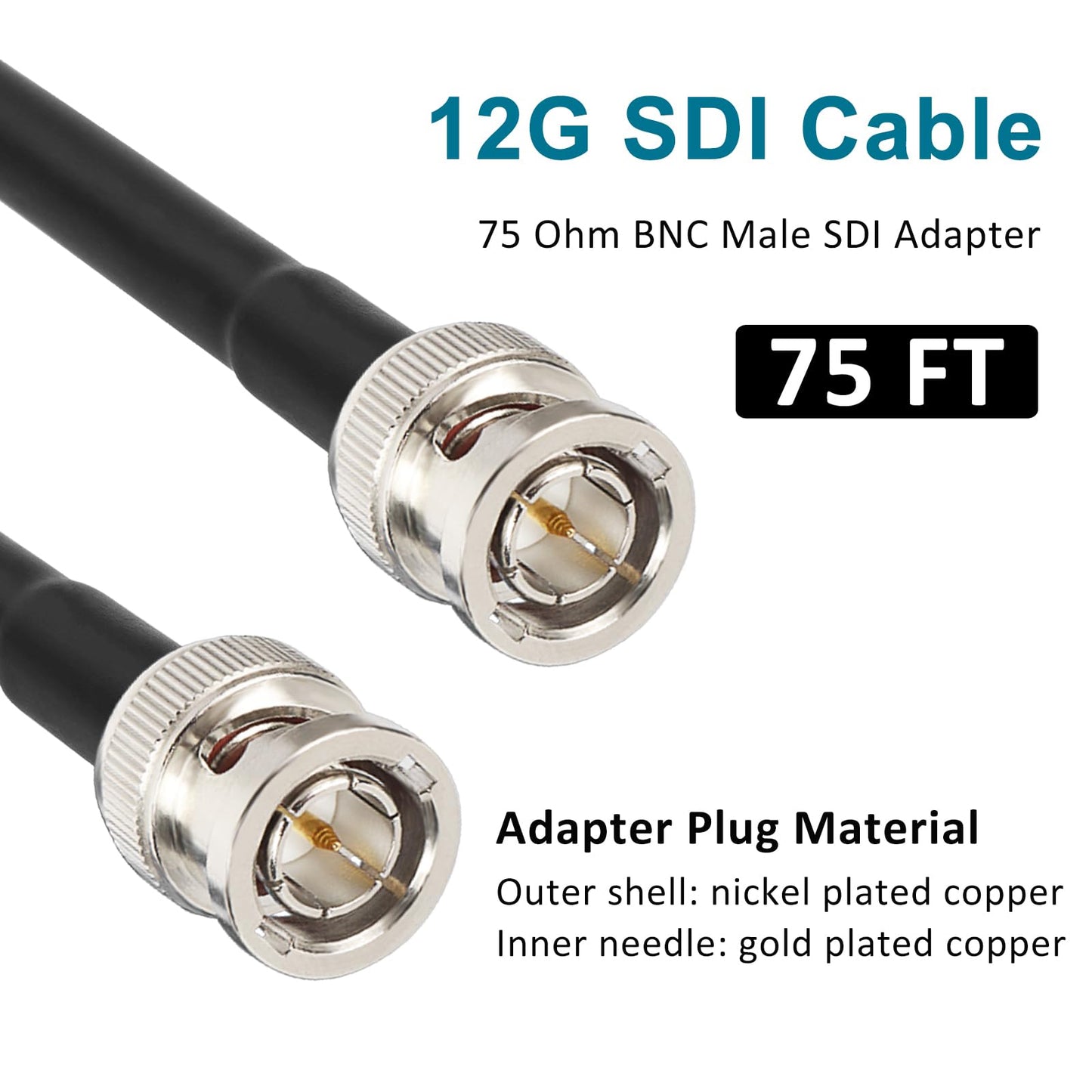 XRDS -RF 12G SDI Cable 75FT, SDI Video Cables 3G/6G/12G 75ohm BNC Male Cable Supports HD-SDI/3G/6G-SDI/4K/8K for Video Security Camera SDI Converter
