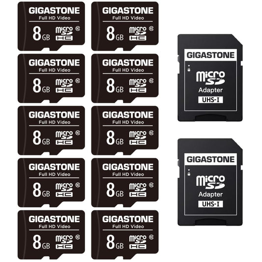 GIGASTONE 8GB Micro SD Card 10-Pack, Full HD Video, Surveillance Security Cam Action Camera Drone, 80MB/s Micro SDHC Class 10