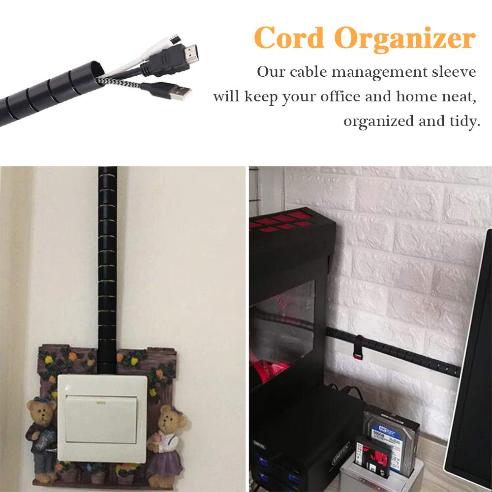 Black Spiral Winding Cable Management Pipe Wire Wrap Line Coiled Tube, Flexible Cord Covered Protective Bundler Sleeve Hose for Office, Computer, TV
