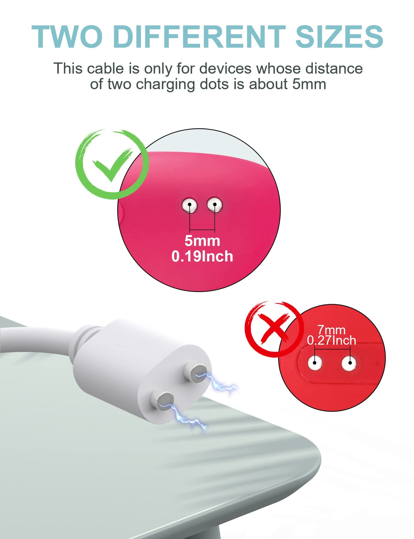 Bicmice 2.6Ft Magnetic USB DC Charger Cable Wireless Replacement Charging Cord-(5mm/0.2in)