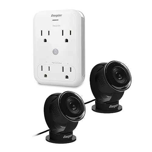 Energizer Smart Wi-Fi Indoor Camera 2-Pack with Smart Wall Tap Outlets, 1080P, Cloud/Micro-SD Card Recording, 2-Way Audio, Night Vision, Remote