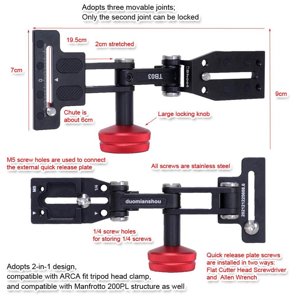 iShoot Foldable Long Focus Lens Support, Portable Telephoto Lens Bracket, Zoom Lens Stand, 2-in1 Camera Quick Release Plate Compatible with Manfrotto