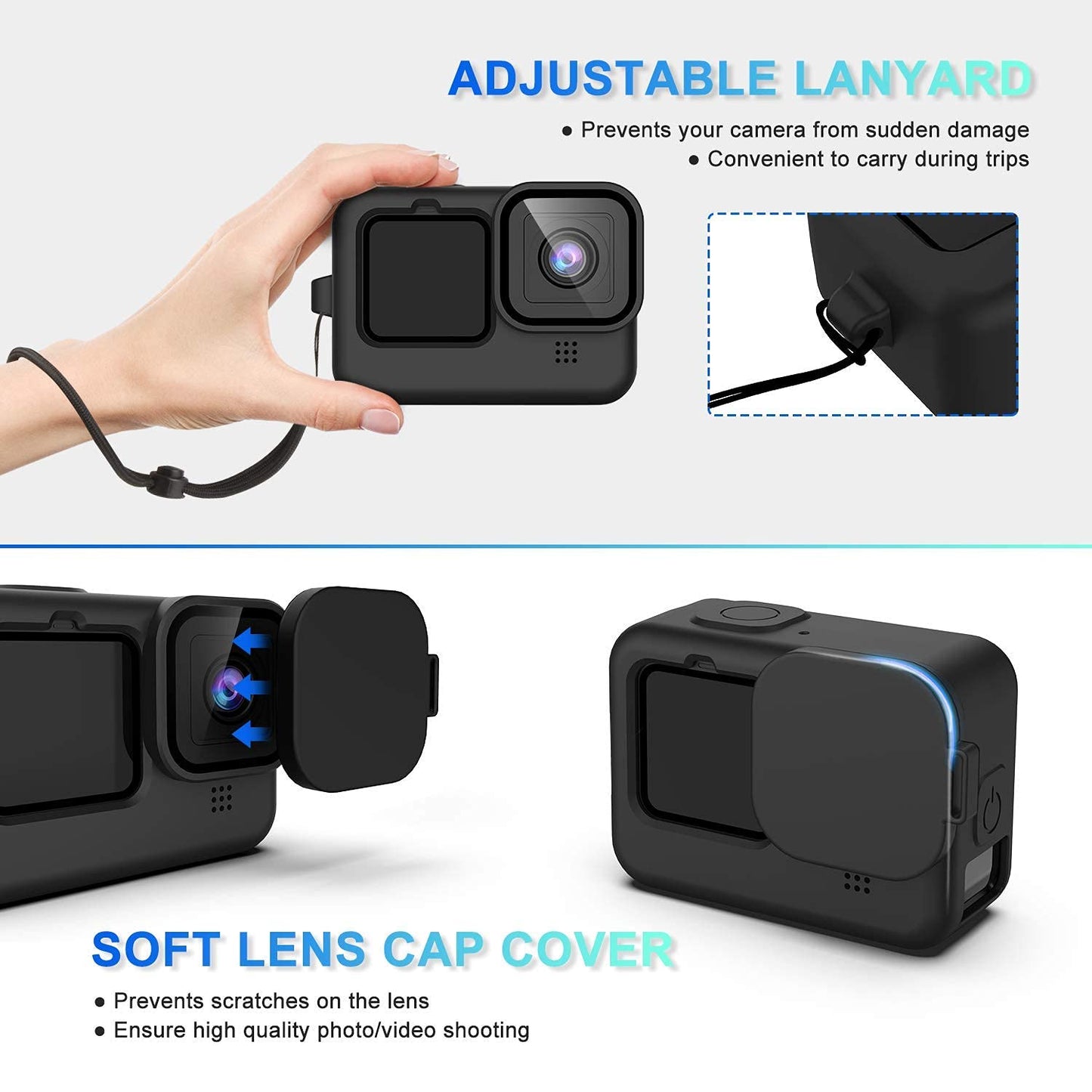 Kuptone Accessories Kit for 11 10 9, Silicone Sleeve Protective Case with Rubber Cap + 6Pcs Tempered Glass Screen Protector with Lens Cover Cap