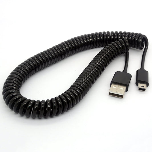 BSHTU Mini USB Cable Spiral Coiled USB 2.0-A to mini-B 5-Pin Data Sync & Charger Lead Connector(3 Meter)