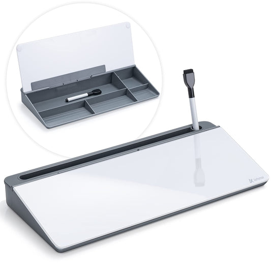 Varhomax Glass Desk Whiteboard with Storage, Desk Buddy to-do List Memo Desktop Dry Erase White Board Keyboard Stand for Home Office and School