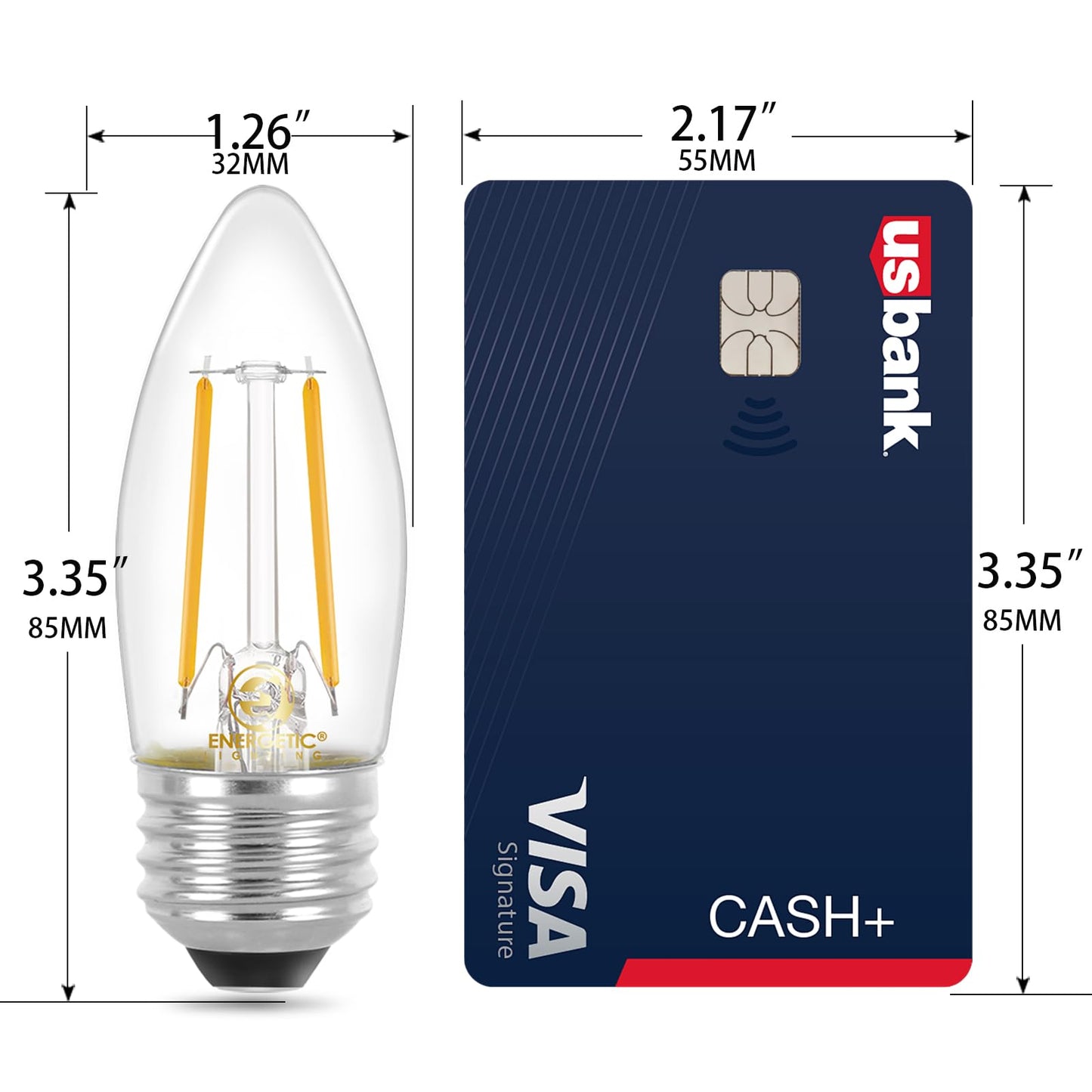 Energetic B10 B11 LED Filament Bulb E26 Candelabra Medium Base 2700K Soft White, 4W, Equivalent 40W, 300 Lumens Dimmable Decorative Candle Light Bulb