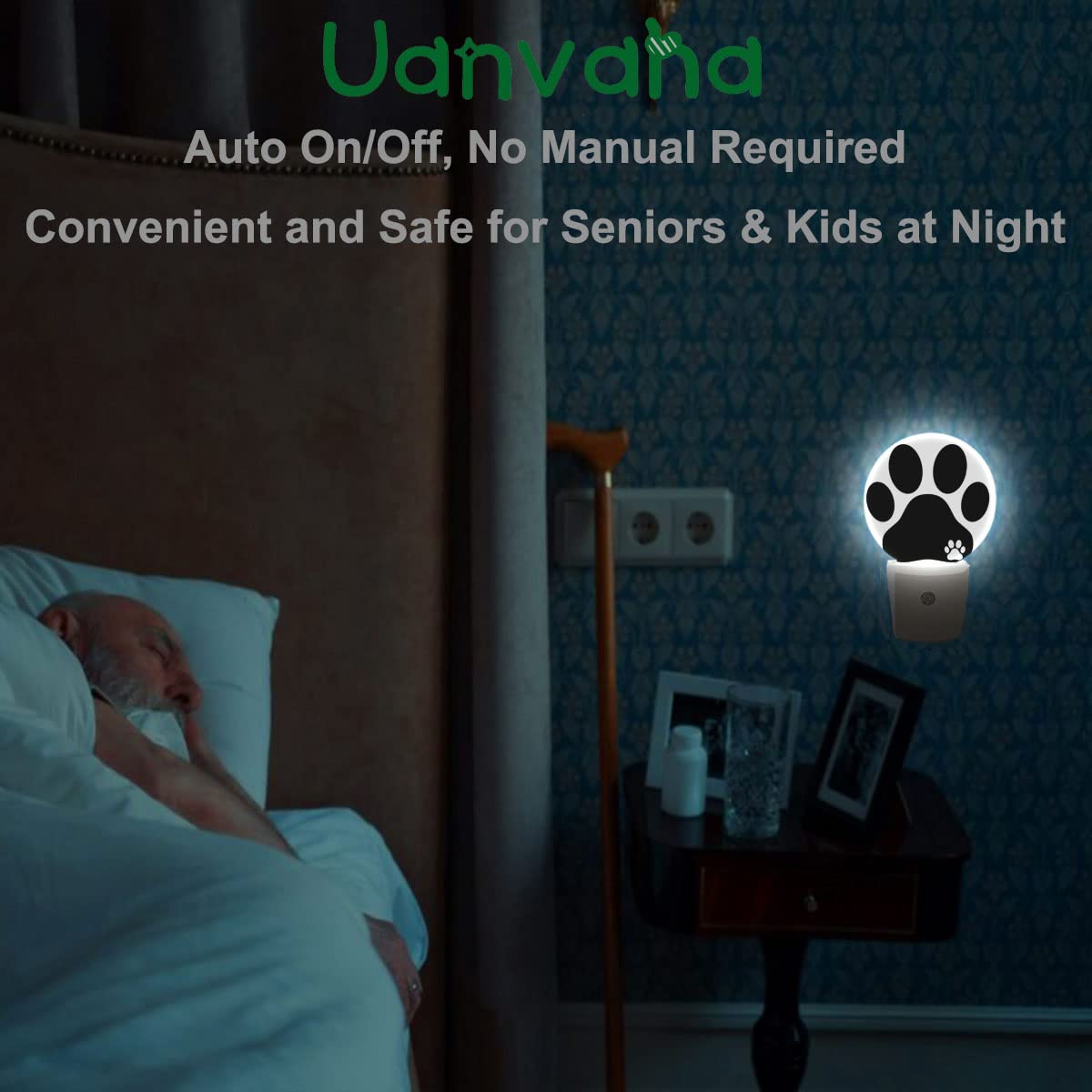 Uanvaha Dog Paw Night Light Black White Animal Footprint Dog Cat Paw Night Lights Plug into Wall 0.5W LED Lighting Auto on/Off for Bedroom Bathroom