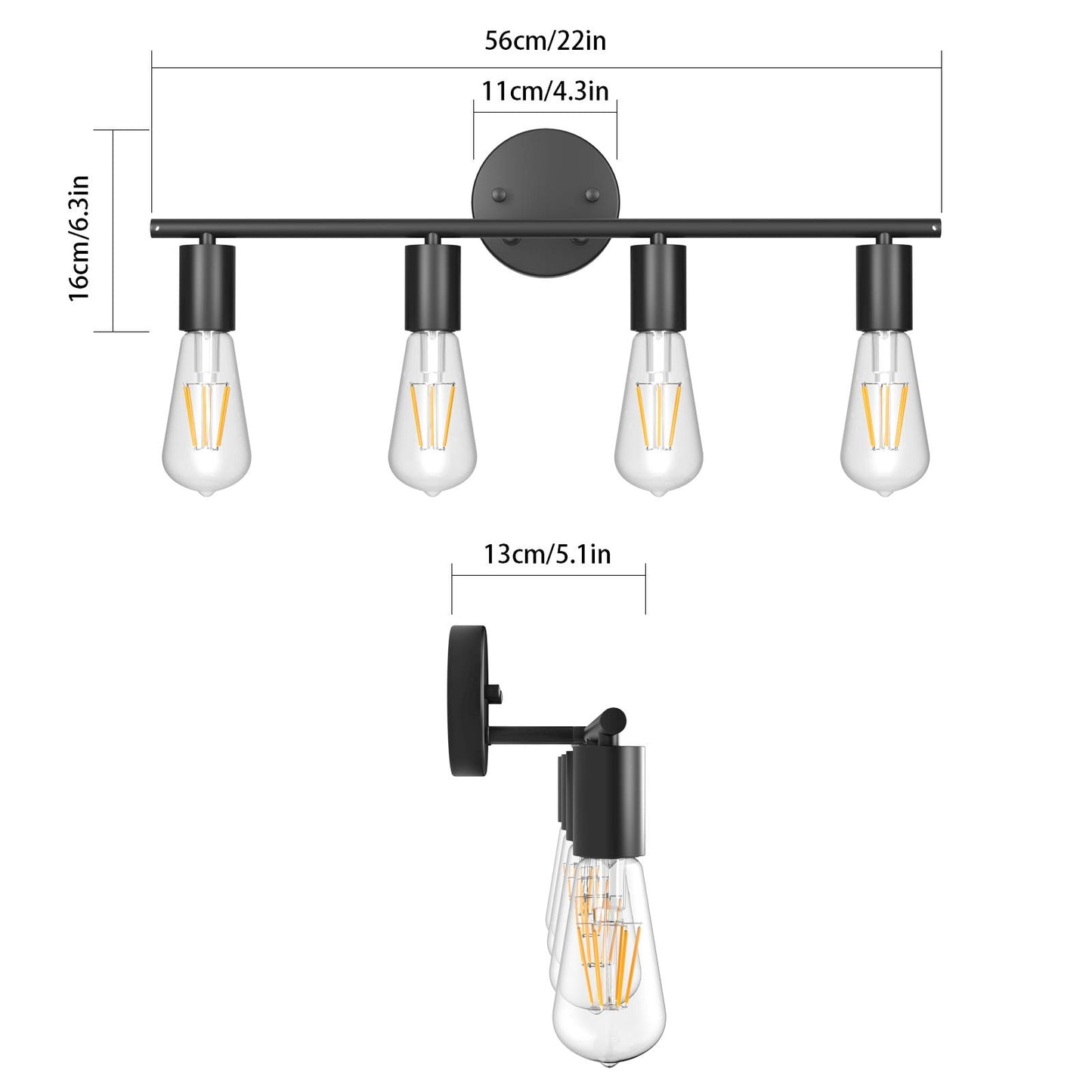 Ralbay Bathroom Vanity Light Fixtures-4 Light Industrial Matte Black Wall Sconce, Vintage Edison Wall Lamp Lighting Fixture for Bathroom