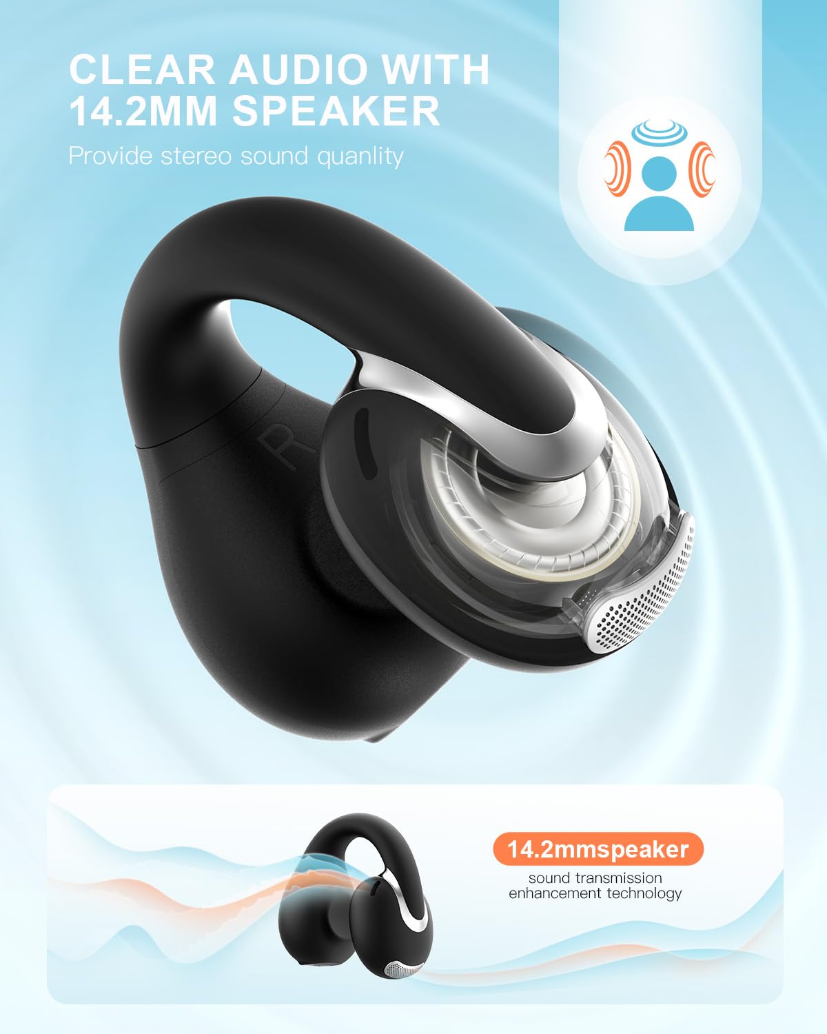 Jzones Open Ear Clip Wireless Earbuds Bluetooth 5.4, Lightweight Comfort Sports Bone Conduction Headphones Built-in Mic for Clear Audio, Stable Fit…