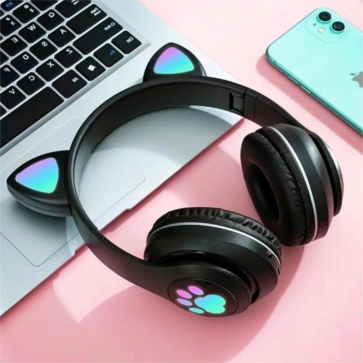 Kids Bluetooth Headphones, Foldable Wireless Headset for Kids, Bluetooth 5.3 Over-Ear Headphones with Mic, LED Lights Up,85dB Volume Limited,Girls