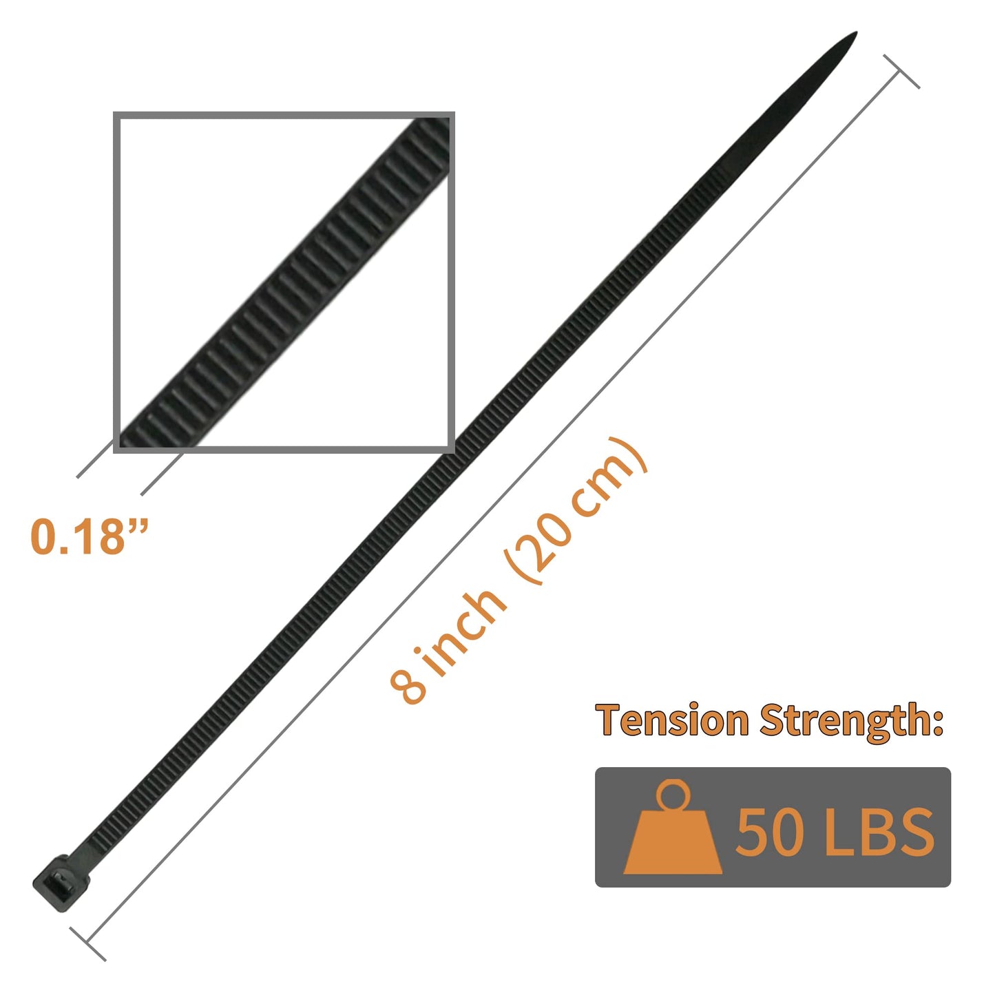 Dekun 8 Inch Zip Ties Black 1000 Pcs, 50 LB Tensile Strength Premium Nylon Cable Ties Wire Management Ties (8 Inch, Black, 1000 Pack)