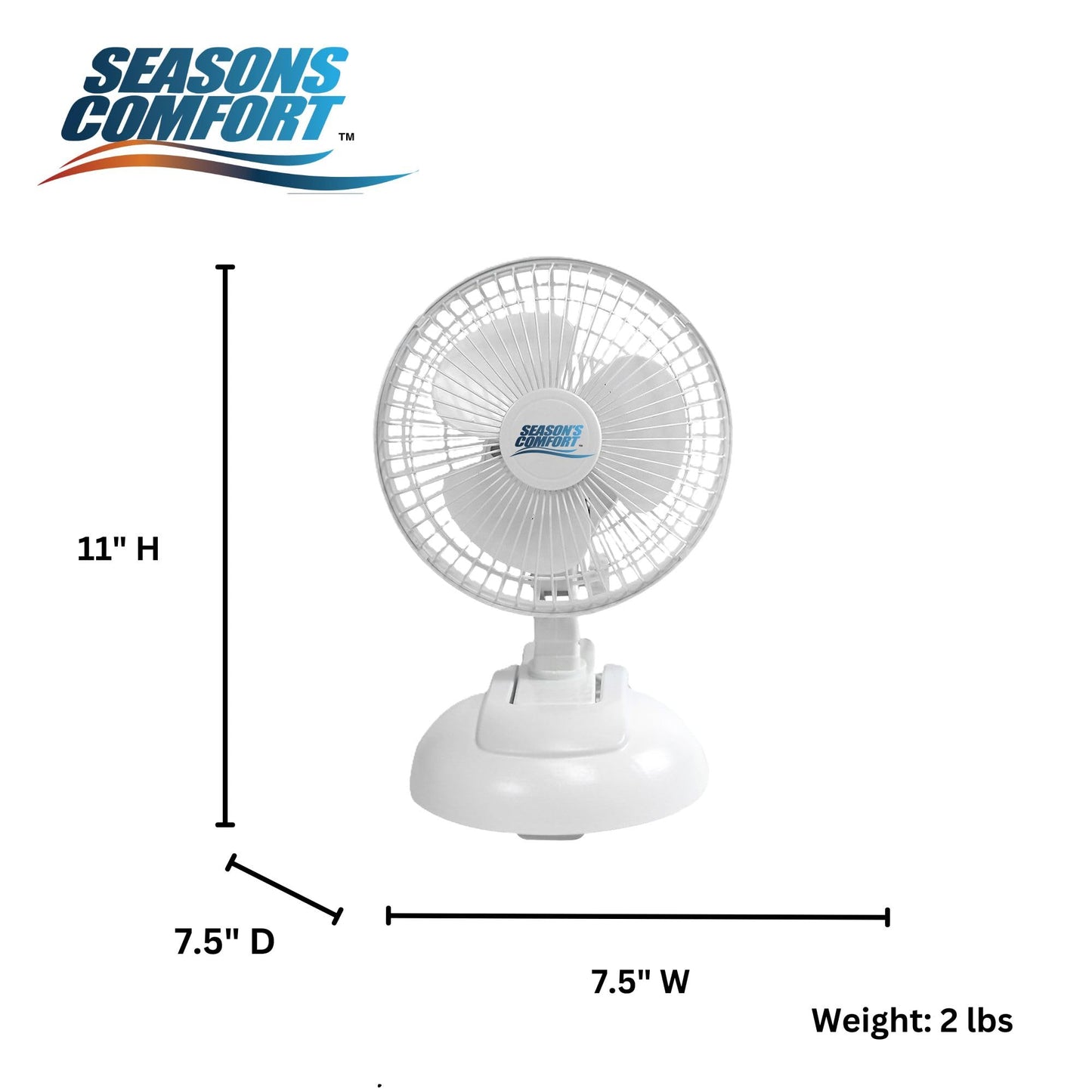 Seasons Comfort Personal Clip Or Desk Fan With Removable Base, Portable, Mini Bedroom Fan, 6 Inch, 2 Speed, Strong Clamp - Ideal for Home, Bedroom