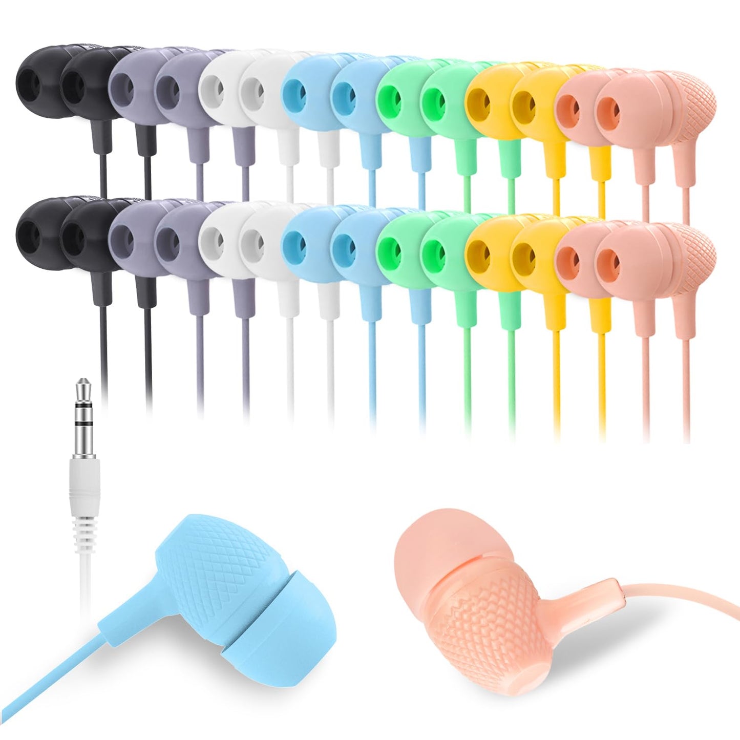 Wensdo Kids Earbuds Bulk 100 Pack Macaron Colors Mixed, Wholesale Durable Earphones in-Ear Headphones Perfect for Schools Classroom Students Teens