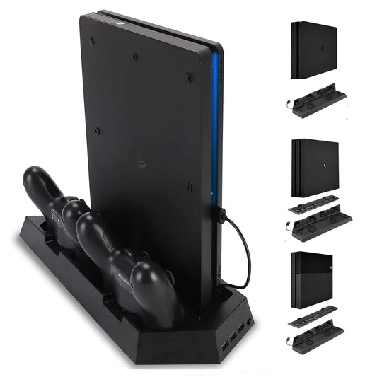 Charging Station Stand with Cooling Fan for PlayStation 4/PS4 Slim/PS4 Pro, 3 in 1 PS4 Vertical Stand with Dual PS4 Dualshock Controller Charger Port