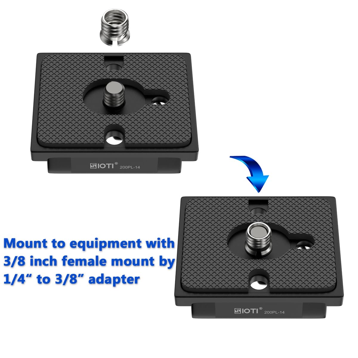 SIOTI 200PL-14 Quick Release Plate to RC/RC2/XPRO, 200PL-14 QR, Compatible for Manfr0tt0 Tripods Head with RC/RC2/XPRO Rapid Connect System