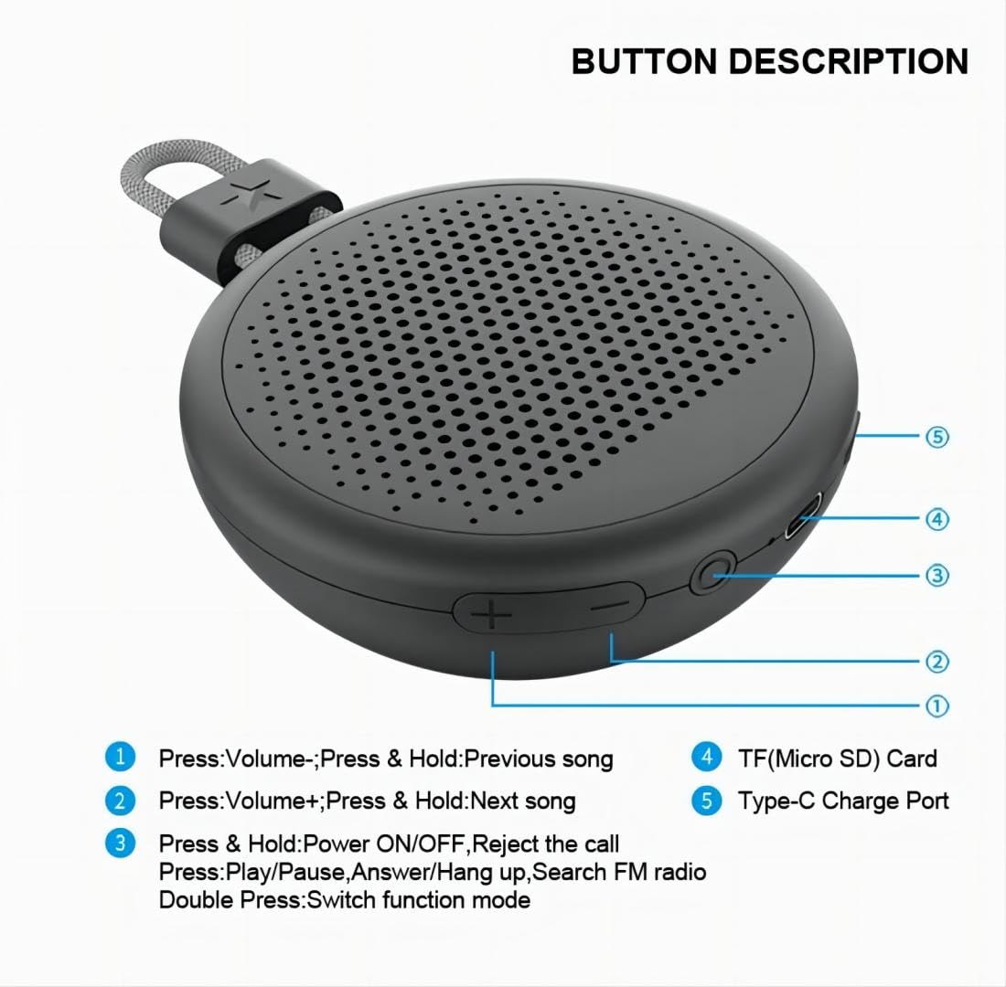 Portable Bluetooth Speakers, Mini Bluetooth Speaker, Waterproof Outdoor Speaker Bluetooth 5.3, Small Wireless Speakers, Support SD Card with Long