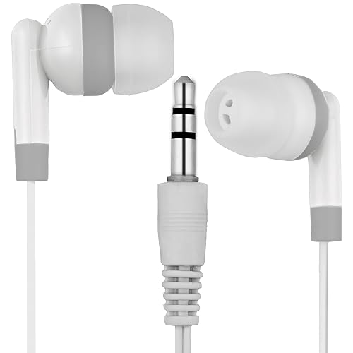 LowCostEarbuds.com Bulk Wholesale Lot of 100 WhiteGray Earbuds Headphones - Individually Wrapped, CB-WHT-100-WRAP