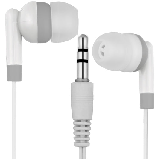 LowCostEarbuds Bulk Wholesale Lot of 25 White/Gray Earbuds Headphones - Individually Bagged