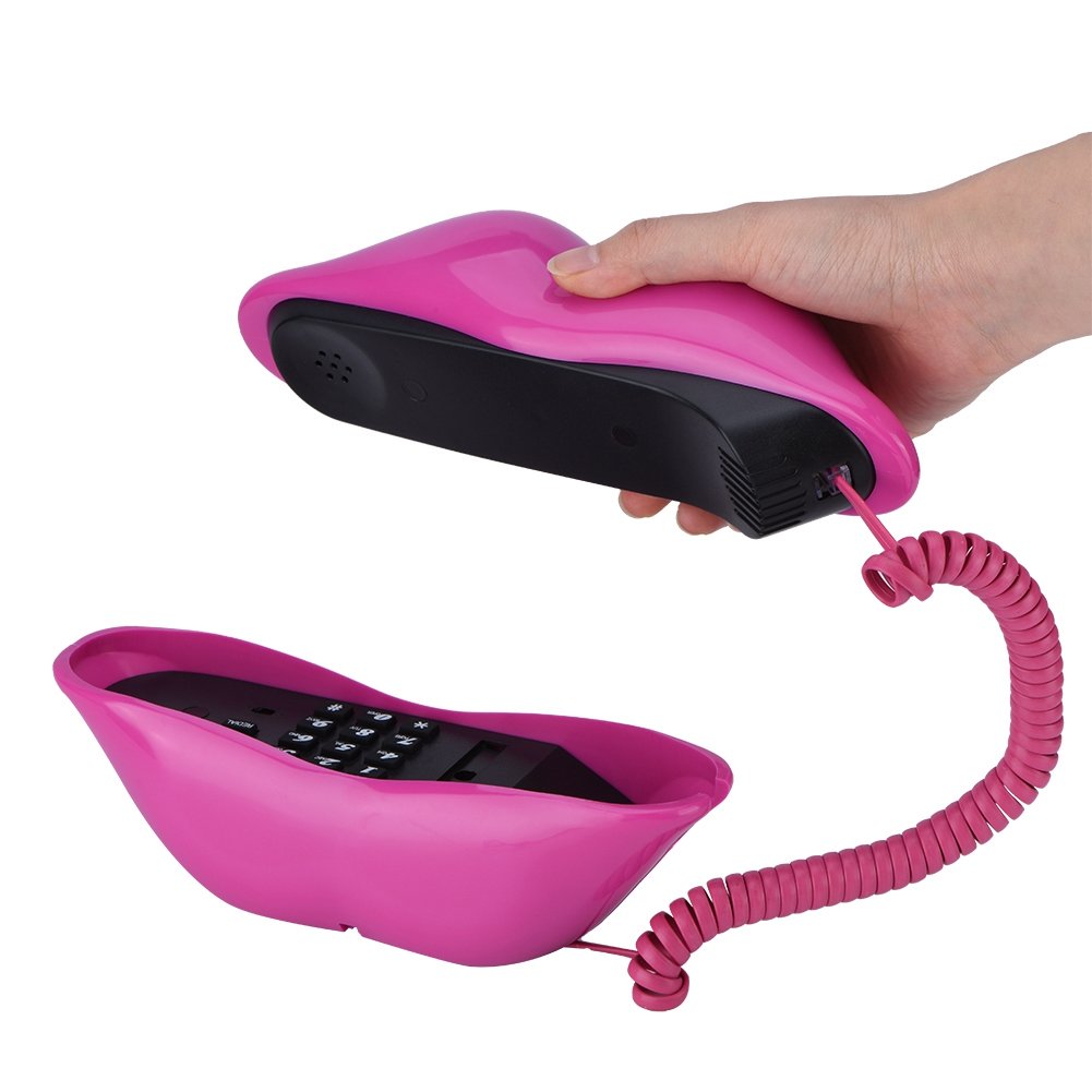 V BESTLIFE Wire Landline Phone, Funny Rose Red Lip Plastic Telephone with Multifunction for Home Decoration/Clear Calling Interesting