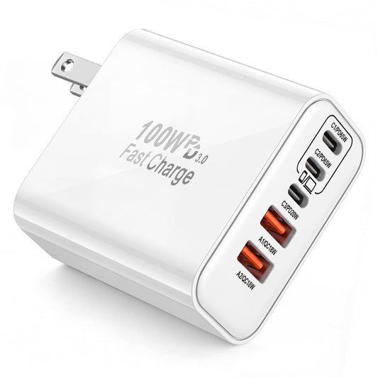 100W GaN USB C Charger Block,5-Port Type C Wall Charger Fast Charging, PD Power Adapter+QC Plug Multiport Type C Box Brick Cube Compatible with Apple
