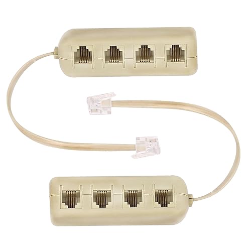 Sopepoyie 2Pcs 6P4C Male Phone Jack Splitter to 4 Female Way Socket Beige Adapter Telephone Line Splitter with Telephone Extension Cord
