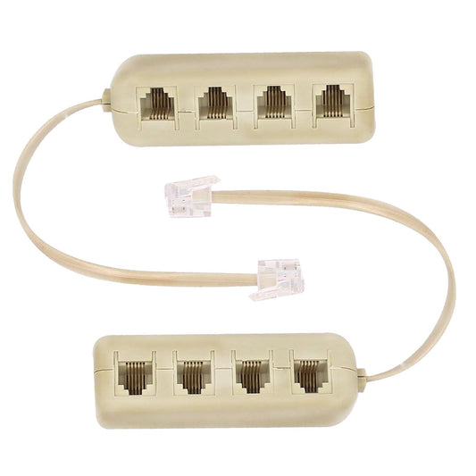 Sopepoyie 2Pcs 6P4C Male Phone Jack Splitter to 4 Female Way Socket Beige Adapter Telephone Line Splitter with Telephone Extension Cord