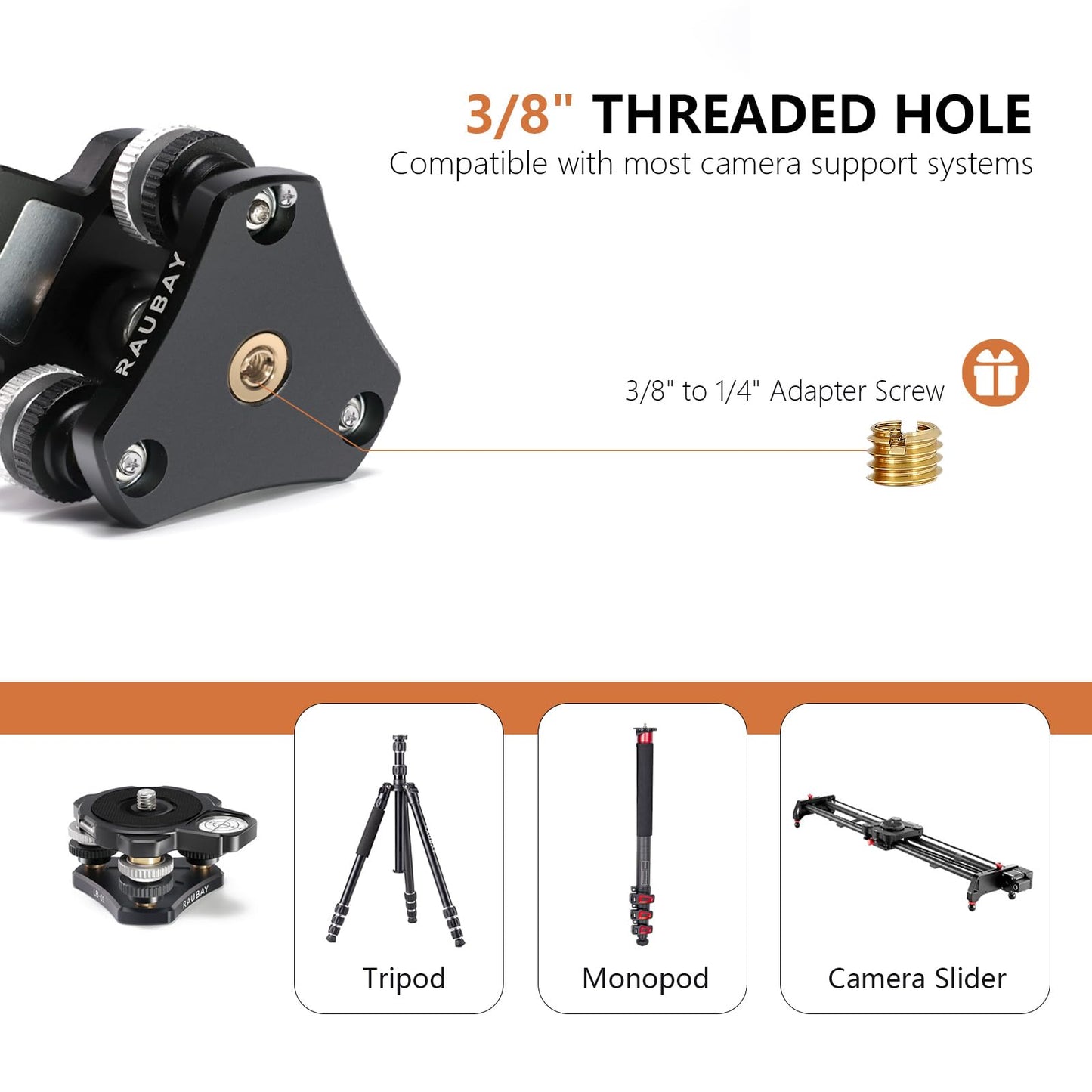 RAUBAY Tripod Leveler Stand for Seestar S50, ±6° Precision Adjustable Leveling Base with Detachable Magnetic Bubble Level, CNC Aluminum 3/8” Mount