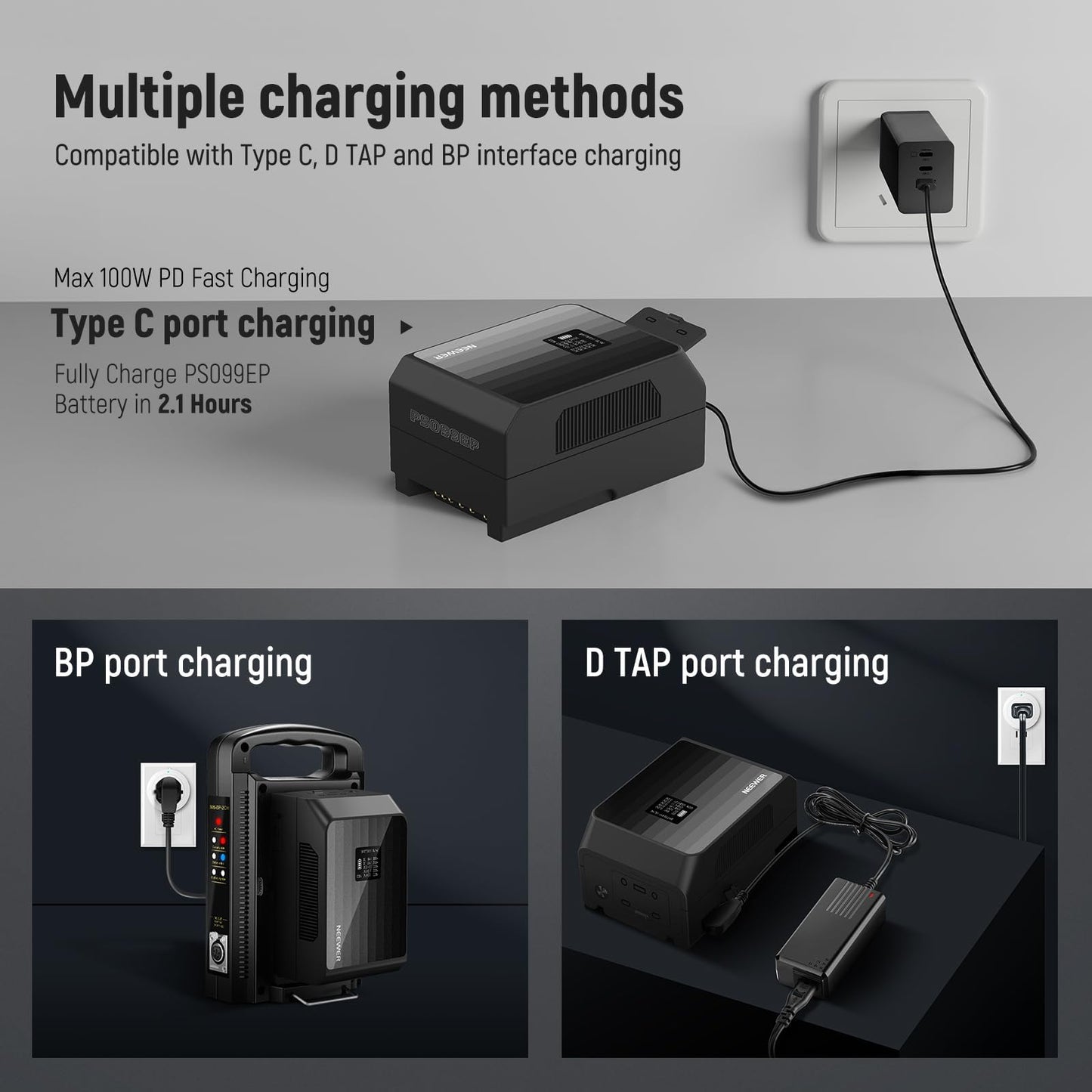 NEEWER Mini V Mount Battery PS099EP, 6800mAh 99Wh V Lock Battery with Two Way 100W PD Fast Charging, Dual USB C/D Tap/BP/USB A/Dual DC/OLED Screen