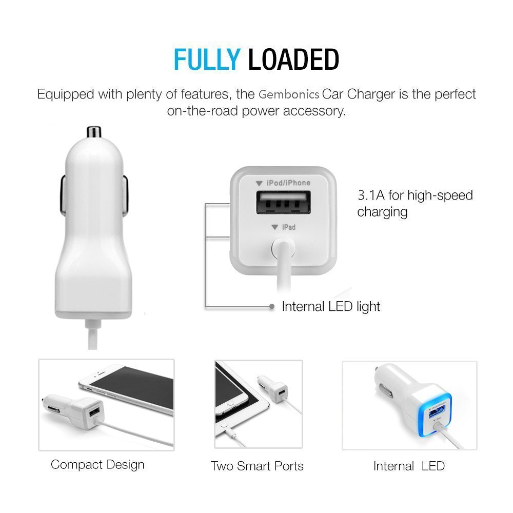 Car Charger, [Apple MFI Certified] by GemDox for Fast Car Charging Compatible with iPhone 15, 14,13, 12, 11, Xs max/XR/x/8/7/6s, iPad, Note, Galaxy