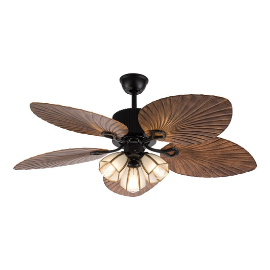 AngelcityCC 52 Inch Ceiling Fan Tropical Light with Remote Control Chandelier Drawstring Switch and Palm Leaf Blade (Bronze) 110V