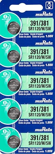 Murata 381/391 Battery SR1120/W/SW 1.55V Silver Oxide Watch Button Cell (5 Batteries)