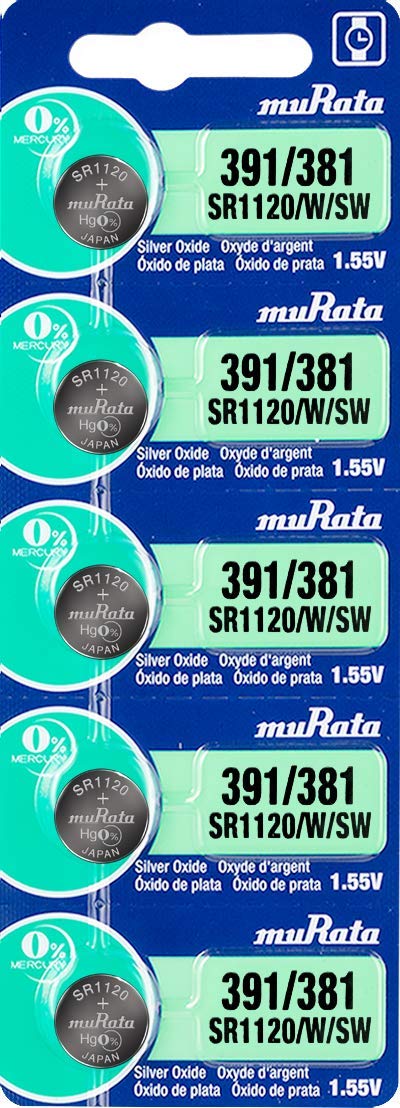 Murata 381/391 Battery SR1120/W/SW 1.55V Silver Oxide Watch Button Cell (5 Batteries)