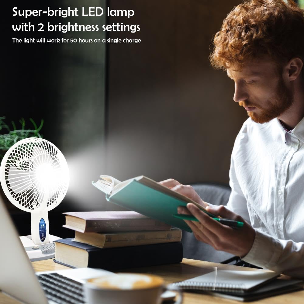 Technical Pro Adventure Series Rechargeable Desk/Wall Fan w/LED Work Lamp
