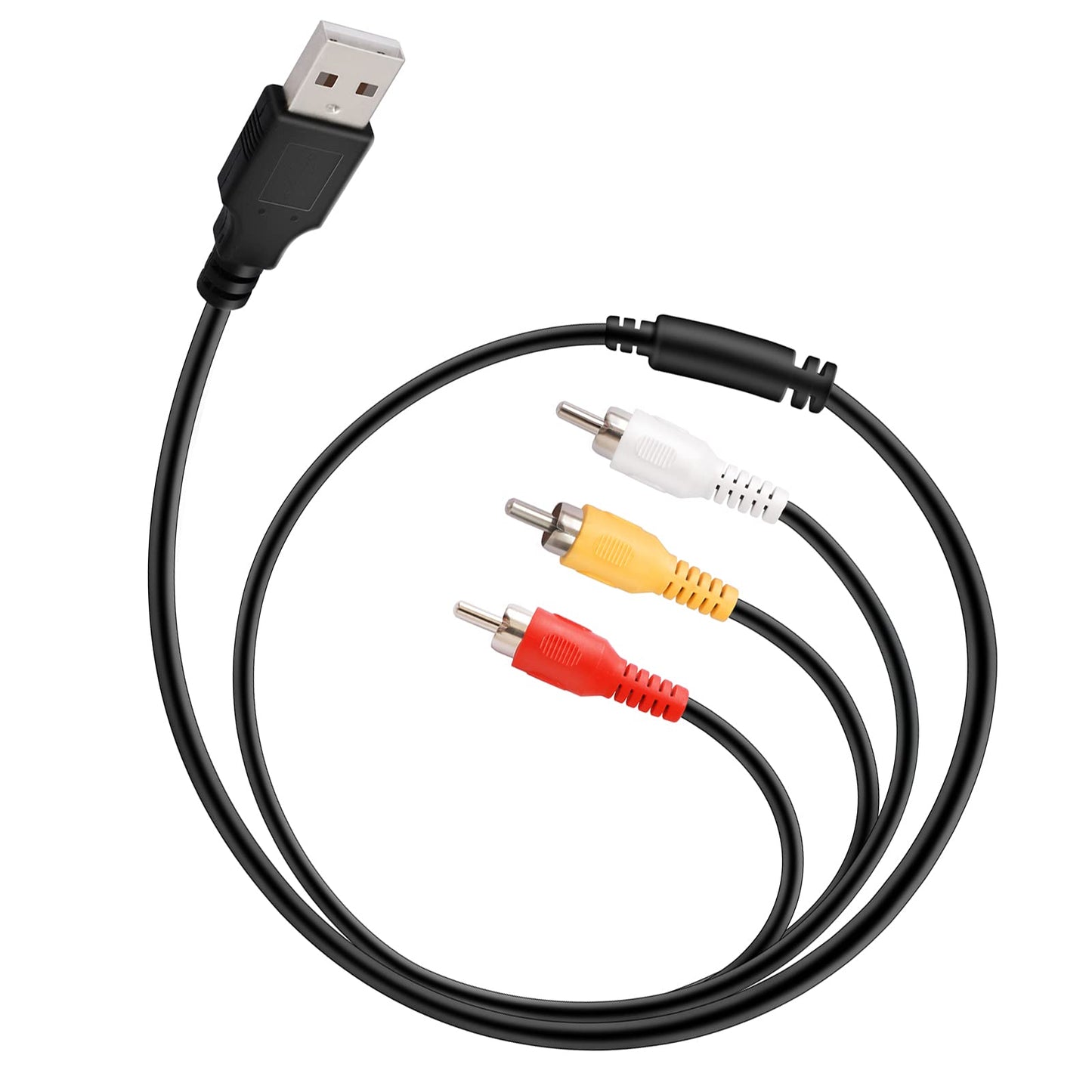 BERANMEY USB to 3RCA Cable, 1.5m/5ft USB Male to 3 RCA Male Jack Splitter Audio Video AV Composite Adapter Cord for USB-Enabled TVs and PCs
